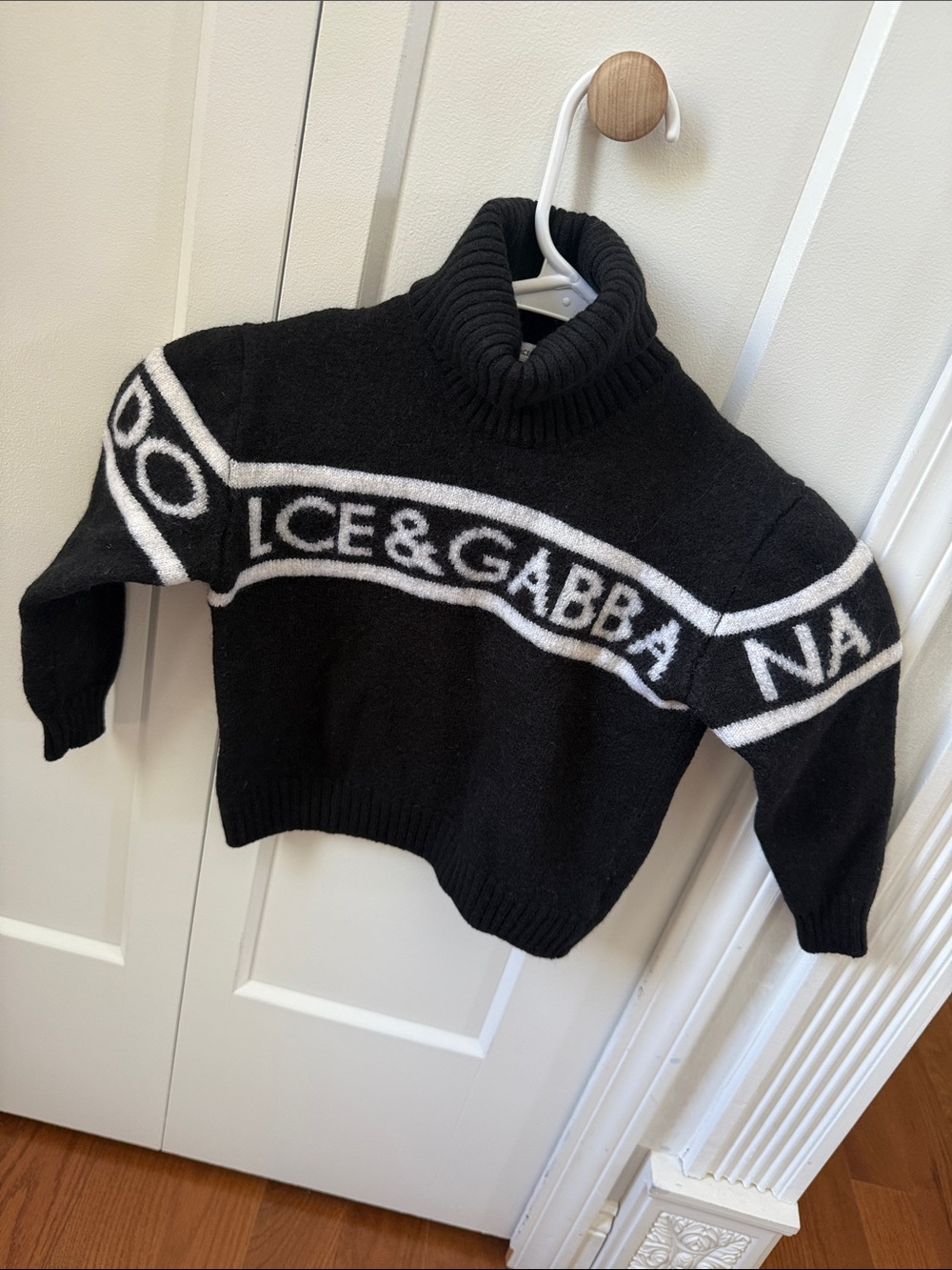 Dolce & Gabbana Black & White Logo Turtleneck Sweater